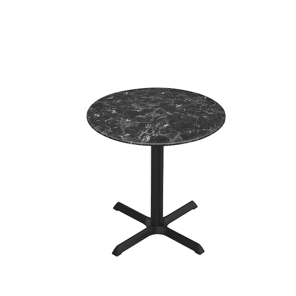 30 Tall OD211 Black Table Base w30x30 foot and 32 Diameter Black Marble Top, IndoorOutdoor